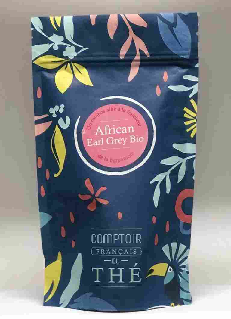 Présentation d'un sachet du thé rooibos African Earl Grey bio.