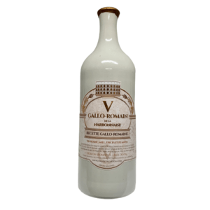 Description d'une photo d'une bouteille de "Vin blanc Gallo-Romain " en grès de 75cl.