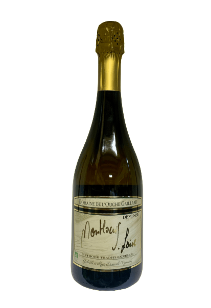 Description d'une photo d'une bouteille en verre de vin blanc pétillant de 75cl "Montlouis sur Loire demi-sec Méthode Traditionnelle".