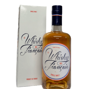 Description d'une photo d'une bouteille en verre de 50cl "Le whisky des Français".