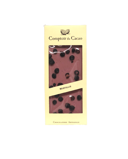 Description d'une photo d'une "Tablette chocolat Ruby Myrtille" de 90g.