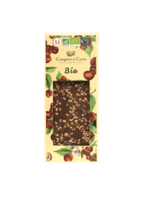 Tablette de chocolat Lait Noisette Bio de 90 grammes.